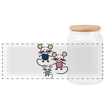 180421 Family 6 - Panoramic Cookie Jar with Wooden Lid - white - Front