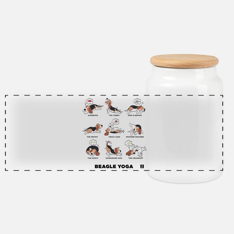 BEAGLE YOGA - Panorama Keksdose mit Holzdeckel - Weiß