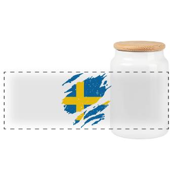 Éventail drapeau Suède Éventail Sverige - Boîte à biscuits avec couvercle en bois - blanc - Devant
