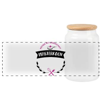 koch sternekoch individualisierbar geschenk bester - Panorama Keksdose mit Holzdeckel - Weiß - Vorne