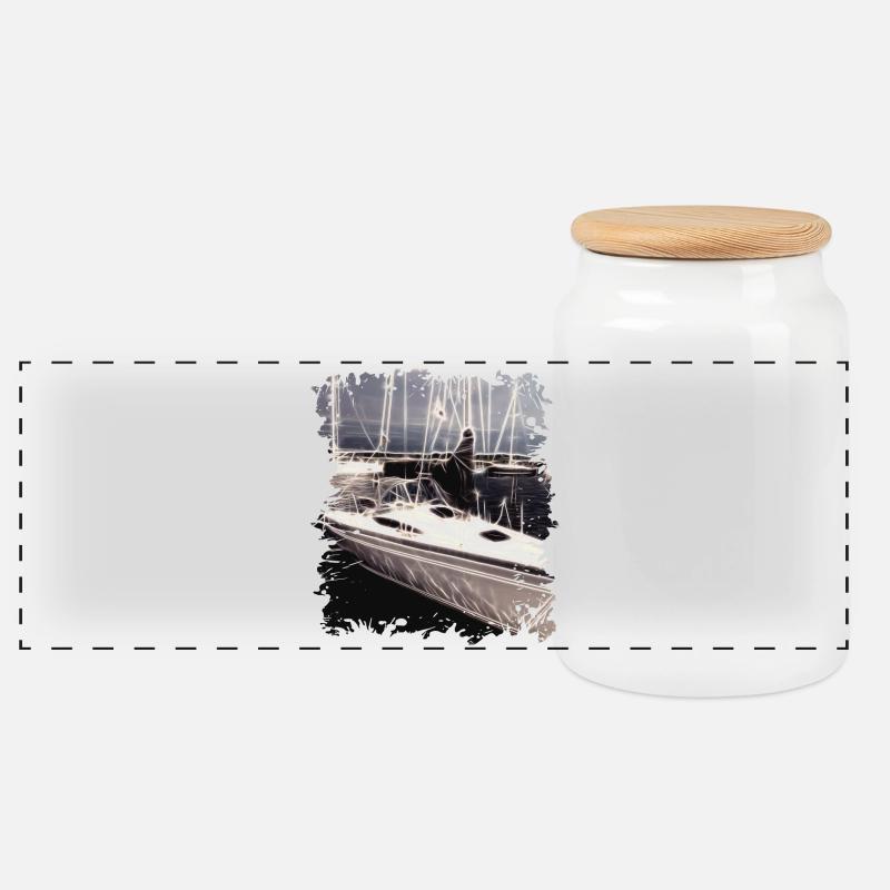 Segelboot - Segeln - Panorama Keksdose mit Holzdeckel - Weiß
