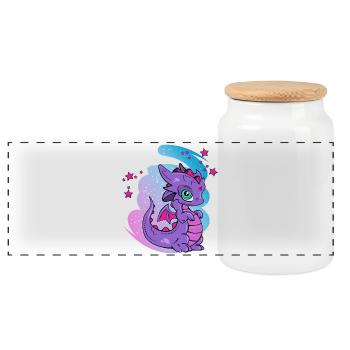 loving fantasy dragon - Panoramic Cookie Jar with Wooden Lid - white - Front