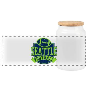 Seattle Football Neon Badge - Panoramic Cookie Jar with Wooden Lid - white - Front