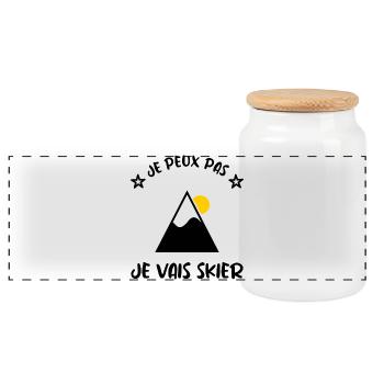 JE PEUX PAS. SKIER. SKI. RAQUETTE. SNOW. SNOWBOARD - Boîte à biscuits avec couvercle en bois - blanc - Devant