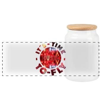 Neon music design with dance atmosphere party - Panoramic Cookie Jar with Wooden Lid - white - Front