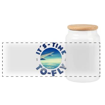 ITS TIME TO FLY ready for vacation vacation sun fun - Panoramic Cookie Jar with Wooden Lid - white - Front