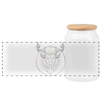 Geometrische Hirsch-Mandala mit strahlendem Halo - Panorama Keksdose mit Holzdeckel - Weiß - Vorne