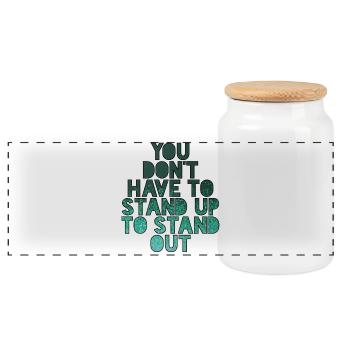 You don't have to stand to stand out # - Panoramic Cookie Jar with Wooden Lid - white - Front