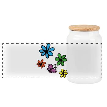Bunte Blumen und Schmetterling - Panorama Keksdose mit Holzdeckel - Weiß - Vorne