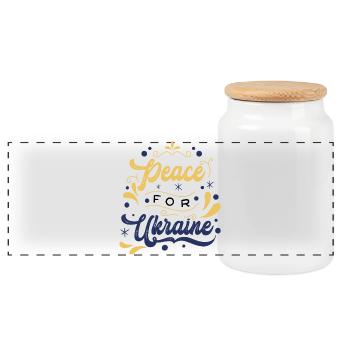 Friedensbotschaft Ukraine Illustration - Panorama Keksdose mit Holzdeckel - Weiß - Vorne