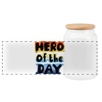 "Hero of the day" Held Alltags Spruch cool positiv - Panorama Keksdose mit Holzdeckel - Weiß - Vorne