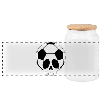 Skull and football - Panoramic Cookie Jar with Wooden Lid - white - Front