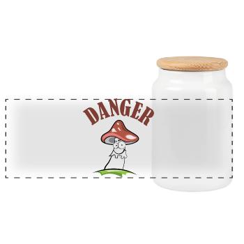 Fliegenpilz danger Symbol gefährlich comic lustig - Panorama Keksdose mit Holzdeckel - Weiß - Vorne