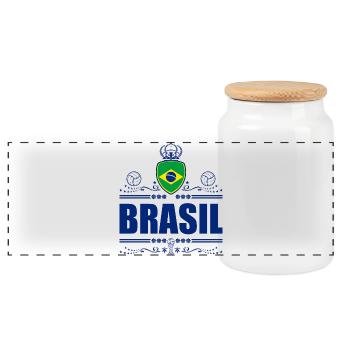 BRAZIL - BRASIL - Panoramic Cookie Jar with Wooden Lid - white - Front