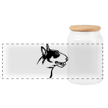 Bull Terrier Head - Panoramic Cookie Jar with Wooden Lid - white - Front
