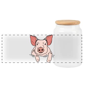Tête de cochon - Boîte à biscuits avec couvercle en bois - blanc - Devant