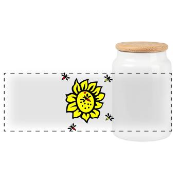 Sunflower, bees - Panoramic Cookie Jar with Wooden Lid - white - Front
