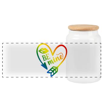 valentines day t-shirt be mine Valentine's Day - Panoramic Cookie Jar with Wooden Lid - white - Front