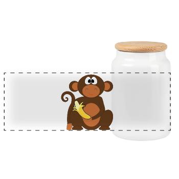Ben with banana - Panoramic Cookie Jar with Wooden Lid - white - Front