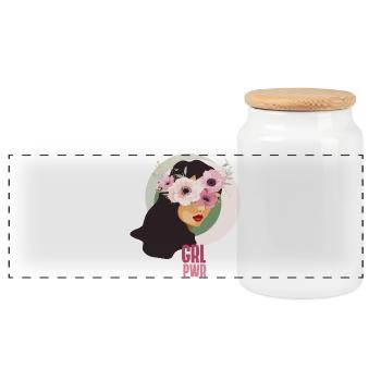 girl power flowers strong face pink feminism cute - Panoramic Cookie Jar with Wooden Lid - white - Front