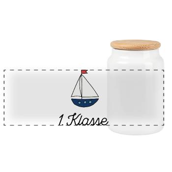 Lustiges Geschenk zur Einschulung - Panorama Keksdose mit Holzdeckel - Weiß - Vorne