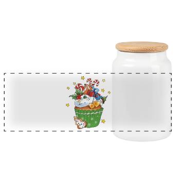 Bunter Weihnachtsmuffin - Panorama Keksdose mit Holzdeckel - Weiß - Vorne