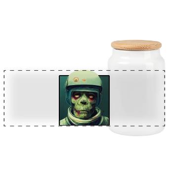 Zombie Astronaut - Panorama Keksdose mit Holzdeckel - Weiß - Vorne