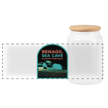 Famous Benagil Sea Cave, Algarve Portugal - Panoramic Cookie Jar with Wooden Lid - white - Front