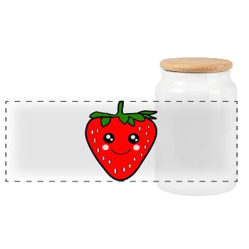Fraise Kawaii - Boîte à biscuits avec couvercle en bois - blanc - Devant
