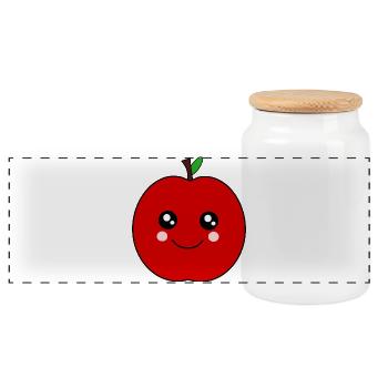 Kawaii Apple Kawaii Fruits Fruit - Panoramic Cookie Jar with Wooden Lid - white - Front
