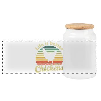 Chicken Chickens - Panoramic Cookie Jar with Wooden Lid - white - Front