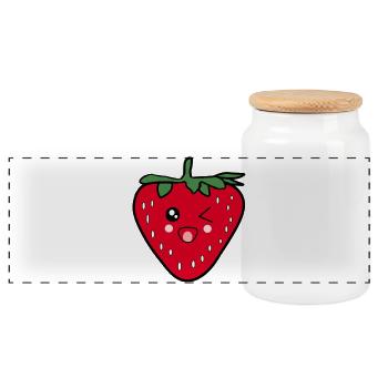 Drôle de cadeau Kawaii pour un design alimentaire à la fraise - Boîte à biscuits avec couvercle en bois - blanc - Devant