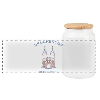 Heidelberg, Wahrzeichen Brückenturm 2 - Panorama Keksdose mit Holzdeckel - Weiß - Vorne