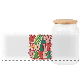 Jolly Holiday Bubbles Christmas - Panoramic Cookie Jar with Wooden Lid - white - Front