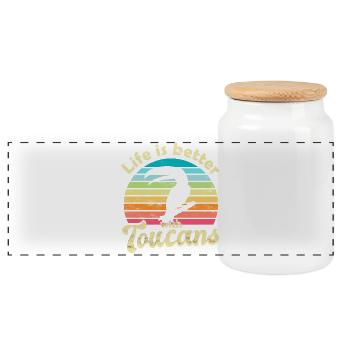Toucan Bird - Panoramic Cookie Jar with Wooden Lid - white - Front