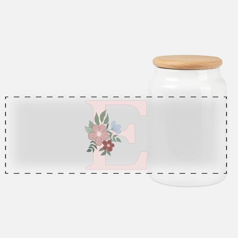 Buchstabe E mit Blume rosa - Panorama Keksdose mit Holzdeckel - Weiß