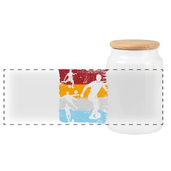 Color Block Soccer Silhouettes - Panoramic Cookie Jar with Wooden Lid - white - Front
