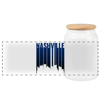 Nashville Skyline Nachtblau Silhouette - Panorama Keksdose mit Holzdeckel - Weiß - Vorne