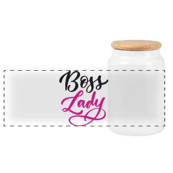 Lady Bos-s - Panoramic Cookie Jar with Wooden Lid - white - Front