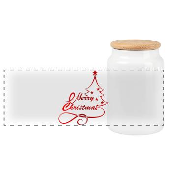 Festive Christmas Tree Silhouette Print - Panoramic Cookie Jar with Wooden Lid - white - Front