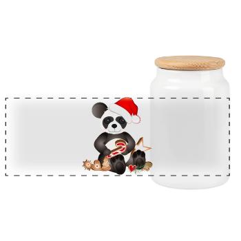 sugar-sweet little panda for Christmas - Panoramic Cookie Jar with Wooden Lid - white - Front