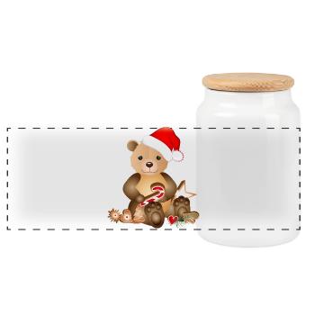 goldiger Bär für Weihnachten mit Weihnachtsmütze - Panorama Keksdose mit Holzdeckel - Weiß - Vorne