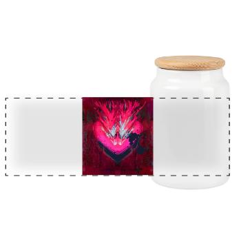 Neon Heart in Dark Red - Panoramic Cookie Jar with Wooden Lid - white - Front