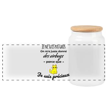 Cadeau humour chat je ne suis pas gros - Boîte à biscuits avec couvercle en bois - blanc - Devant