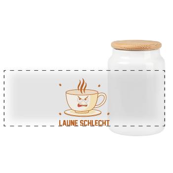 Kaffee leer Laune Schlecht - Panorama Keksdose mit Holzdeckel - Weiß - Vorne