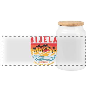 Bijela Montenegro Palmen Strand Design - Panorama Keksdose mit Holzdeckel - Weiß - Vorne