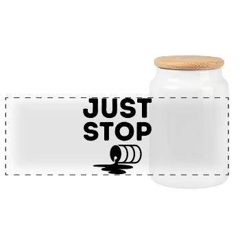 Just Stop Oil, Oil, Environment - Panoramic Cookie Jar with Wooden Lid - white - Front