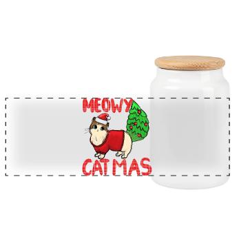 Meowy Catmas Katze Weihnachtssweater - Panorama Keksdose mit Holzdeckel - Weiß - Vorne