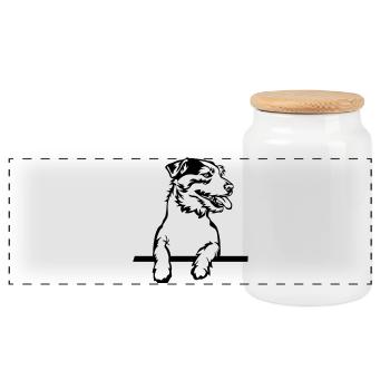 Jack Russell Terrier - Panorama Keksdose mit Holzdeckel - Weiß - Vorne