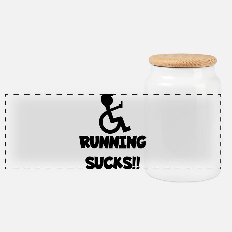 Wheelchair users don't like to run # - Panoramic Cookie Jar with Wooden Lid - white
